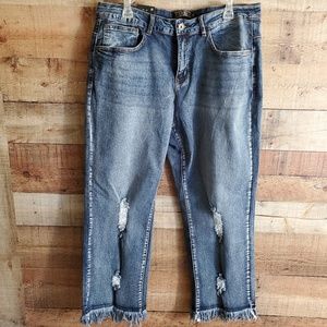 L & B lucky & blessed boyfriend raw hem crop jeans